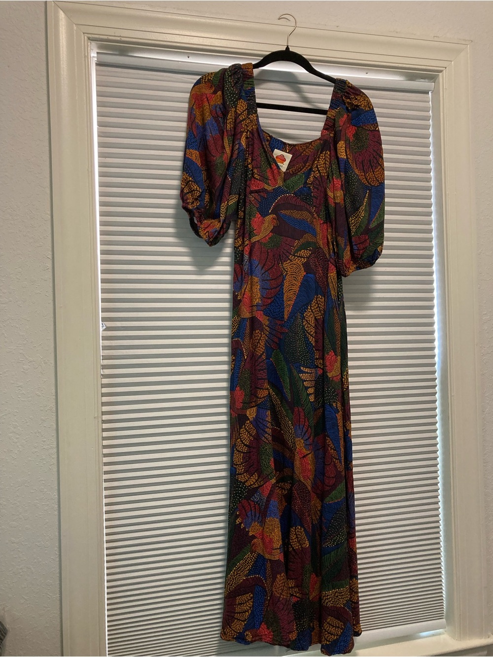 FARM Rio Multicolor Puff Sleeve Maxi Dress - Blue, Green, Red, Yellow